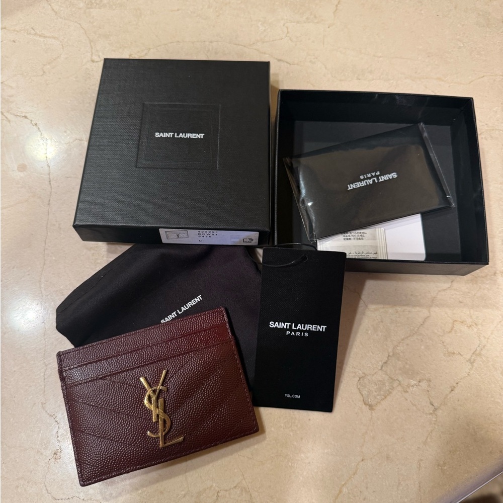Saint Laurent Burgundy Card Holder with Gold Logo